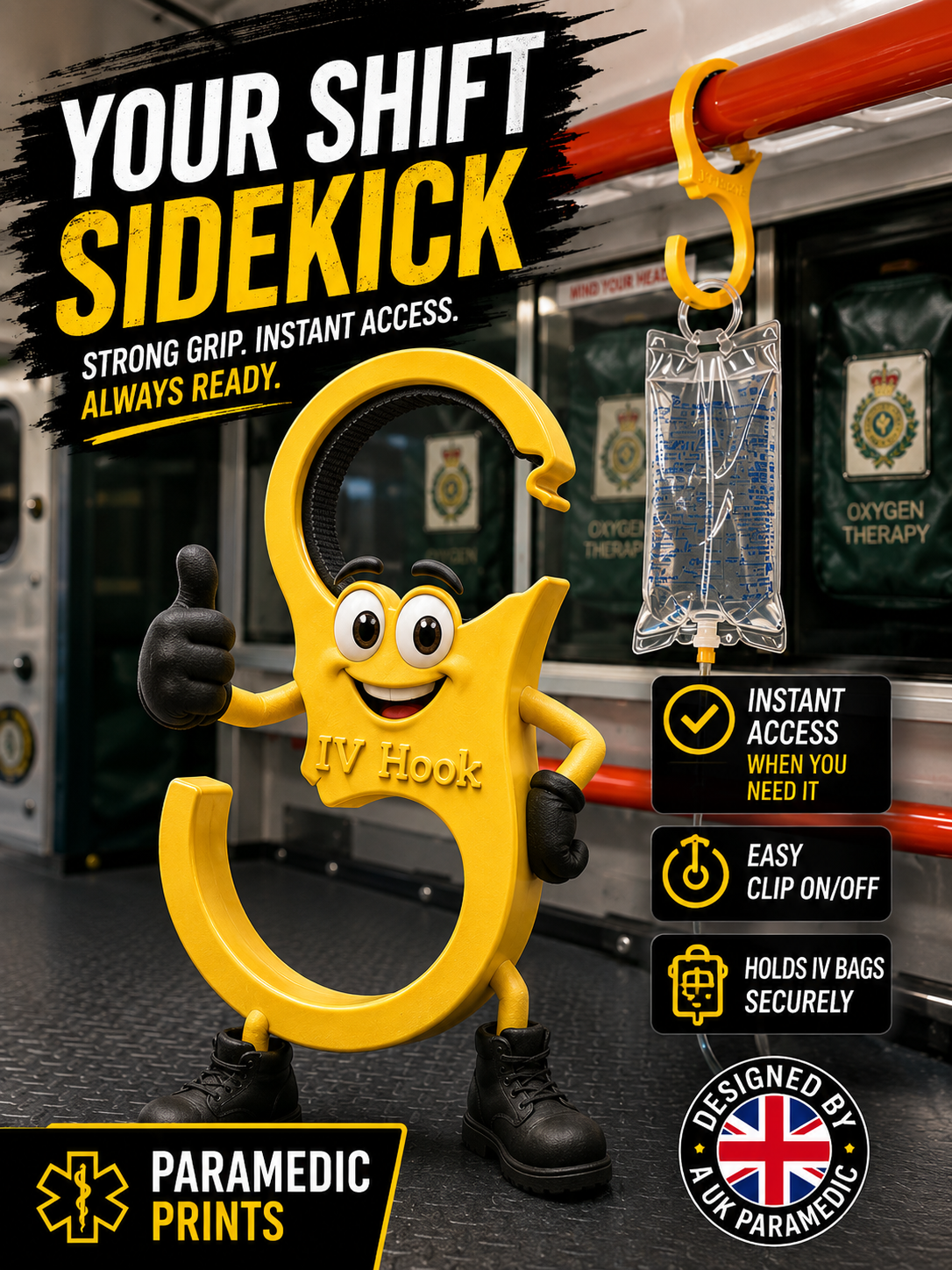 Paramedic IV Hook Clip original – Ambulance Rail Hanger for Fluids & Bags