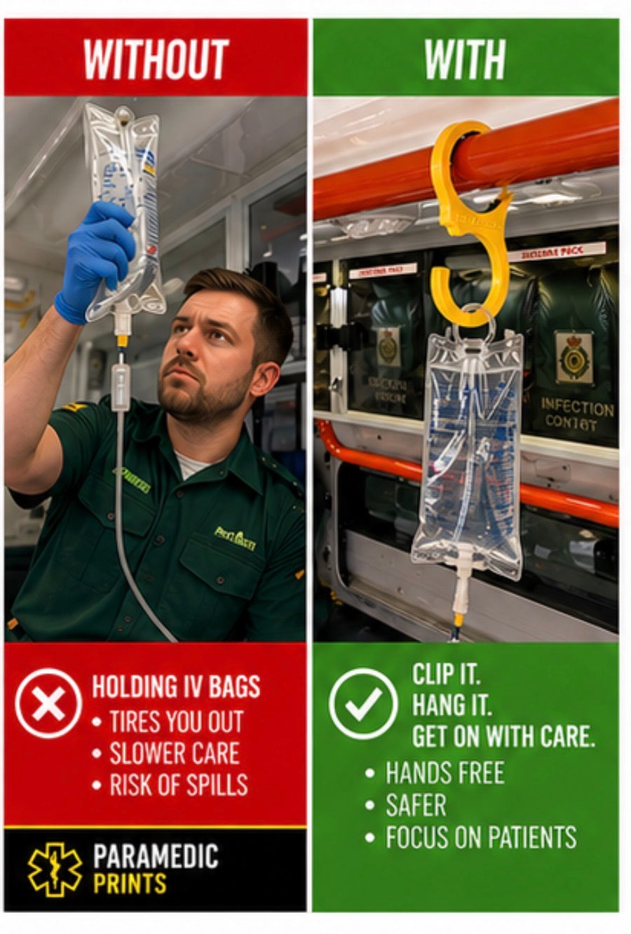 Paramedic IV Hook Clip original – Ambulance Rail Hanger for Fluids & Bags