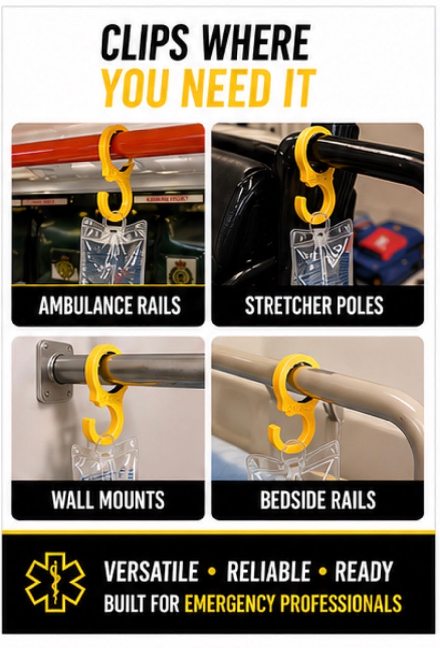 Paramedic IV Hook Clip original – Ambulance Rail Hanger for Fluids & Bags