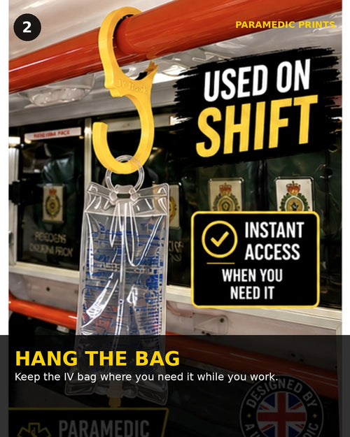 IV Hook holding an IV bag on an ambulance rail